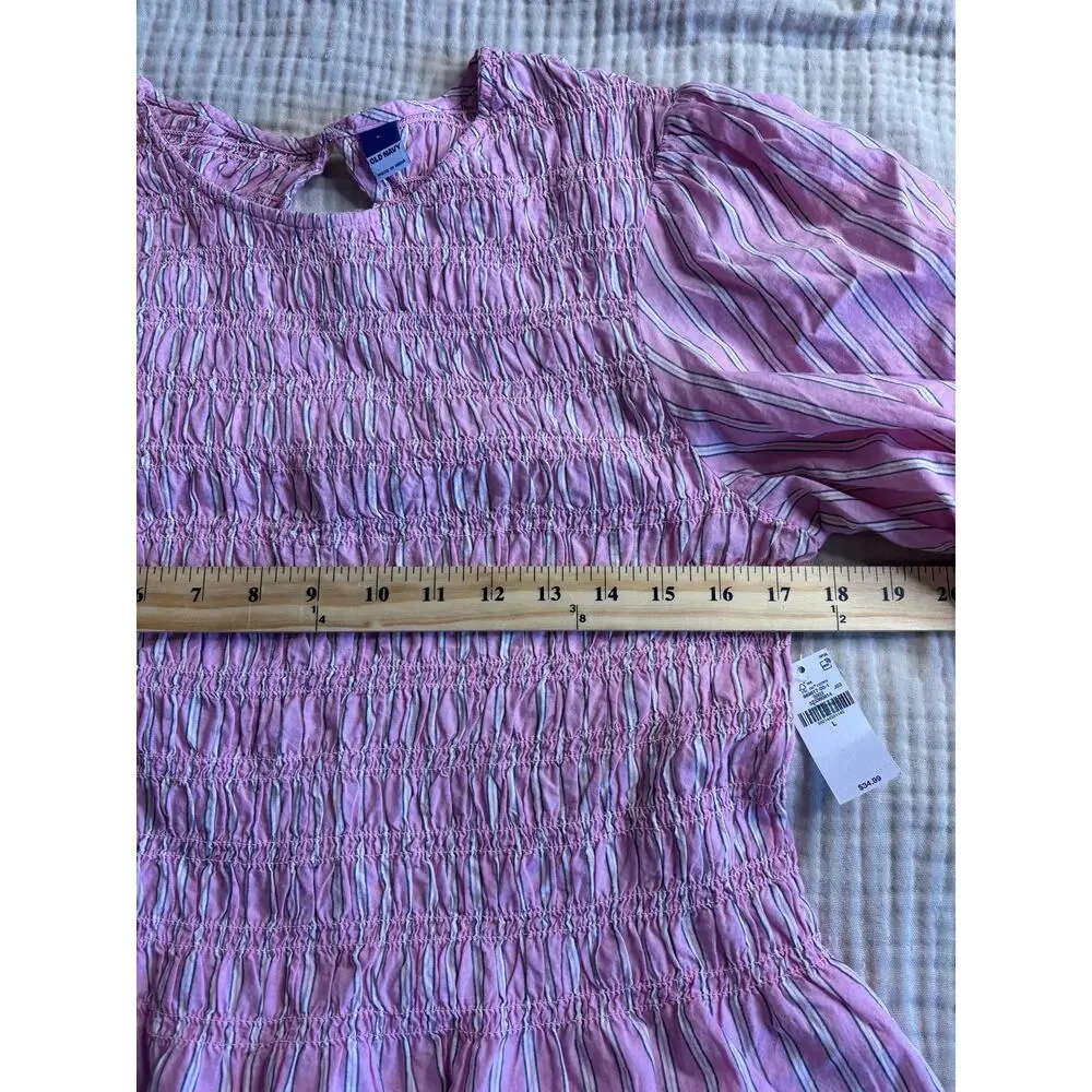 Smocked Puff Sleeve Old‎ Navy NWT Pink Peplum Top Large Cottagecore Coquette